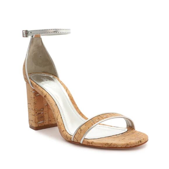 SCHUTZ Shoes - Schutz Women's Cadey Lee Block Cork Silver Leather Causal Sandal Heels Size 9